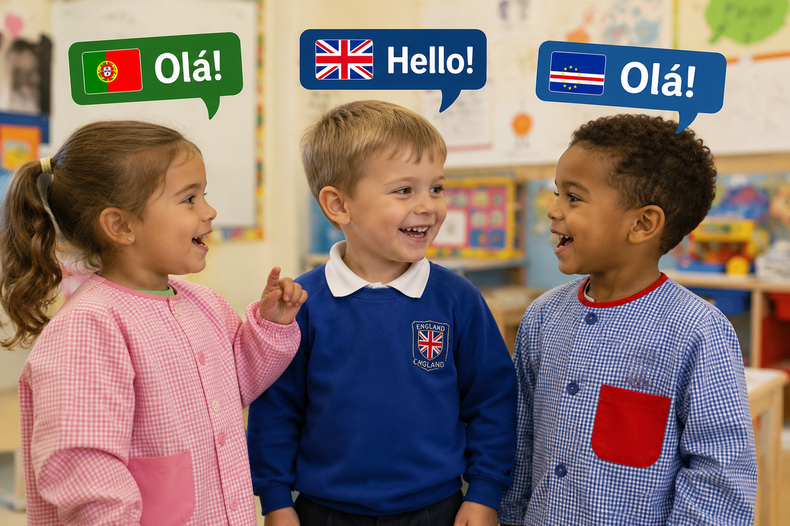 Children learning together in a bright international classroom at EIBP