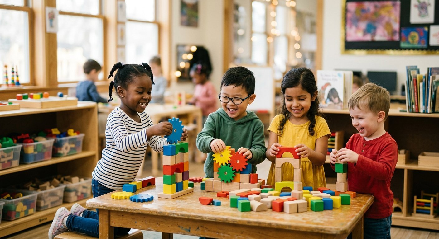 Children building in GLEA engineering studio, Praia Cape Verde